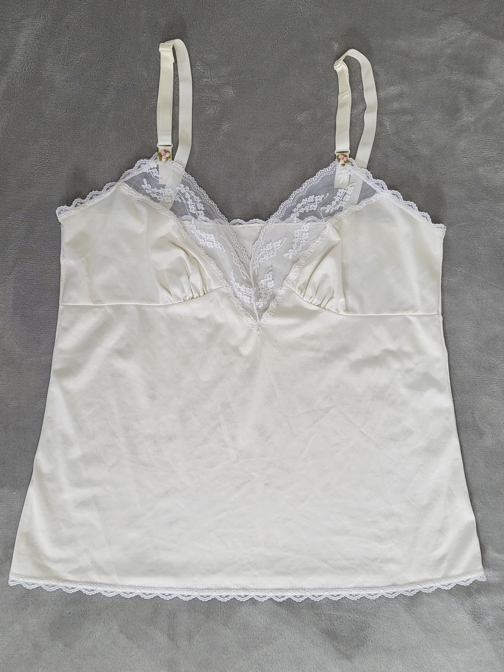 Vintage Ivory Lace-Trim Camisole Slip